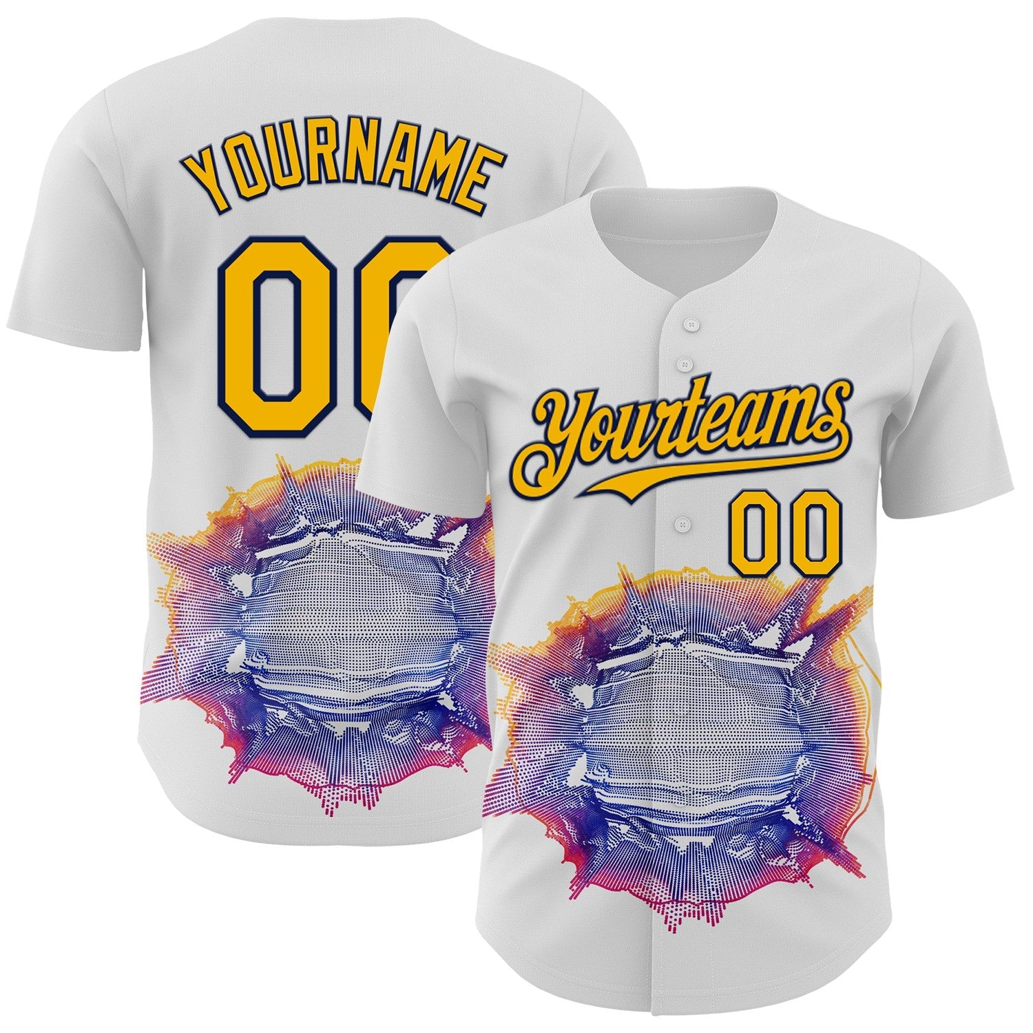 Custom White Gold-Navy Burning Man Music Wave Authentic Baseball Jersey - Main View