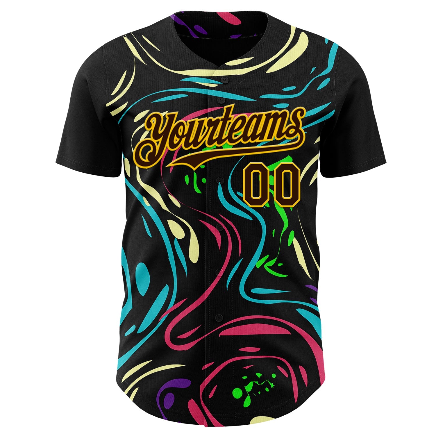 Custom Black Brown-Gold Burning Man Trippy Fluid Liquid Authentic Baseball Jersey view 2