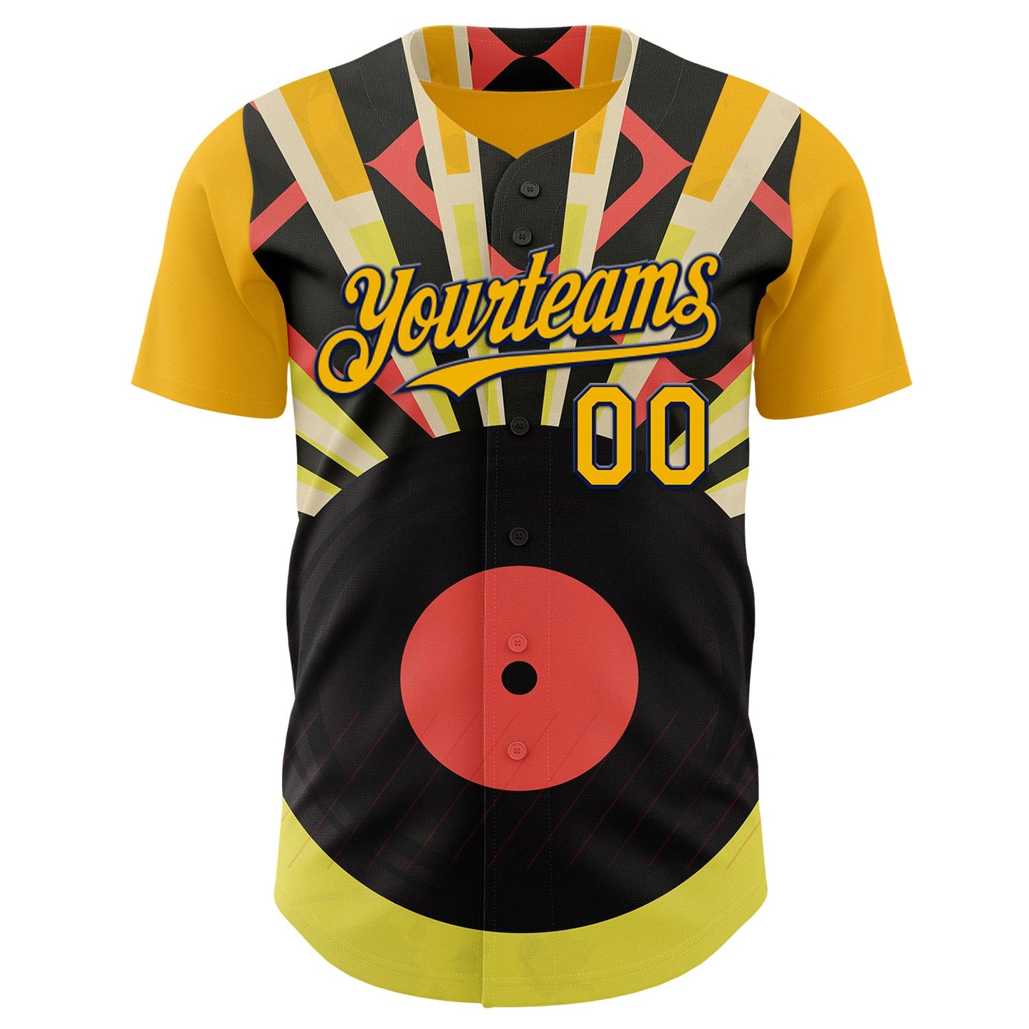 Custom Gold-Navy Burning Man Music Record Authentic Baseball Jersey view 2