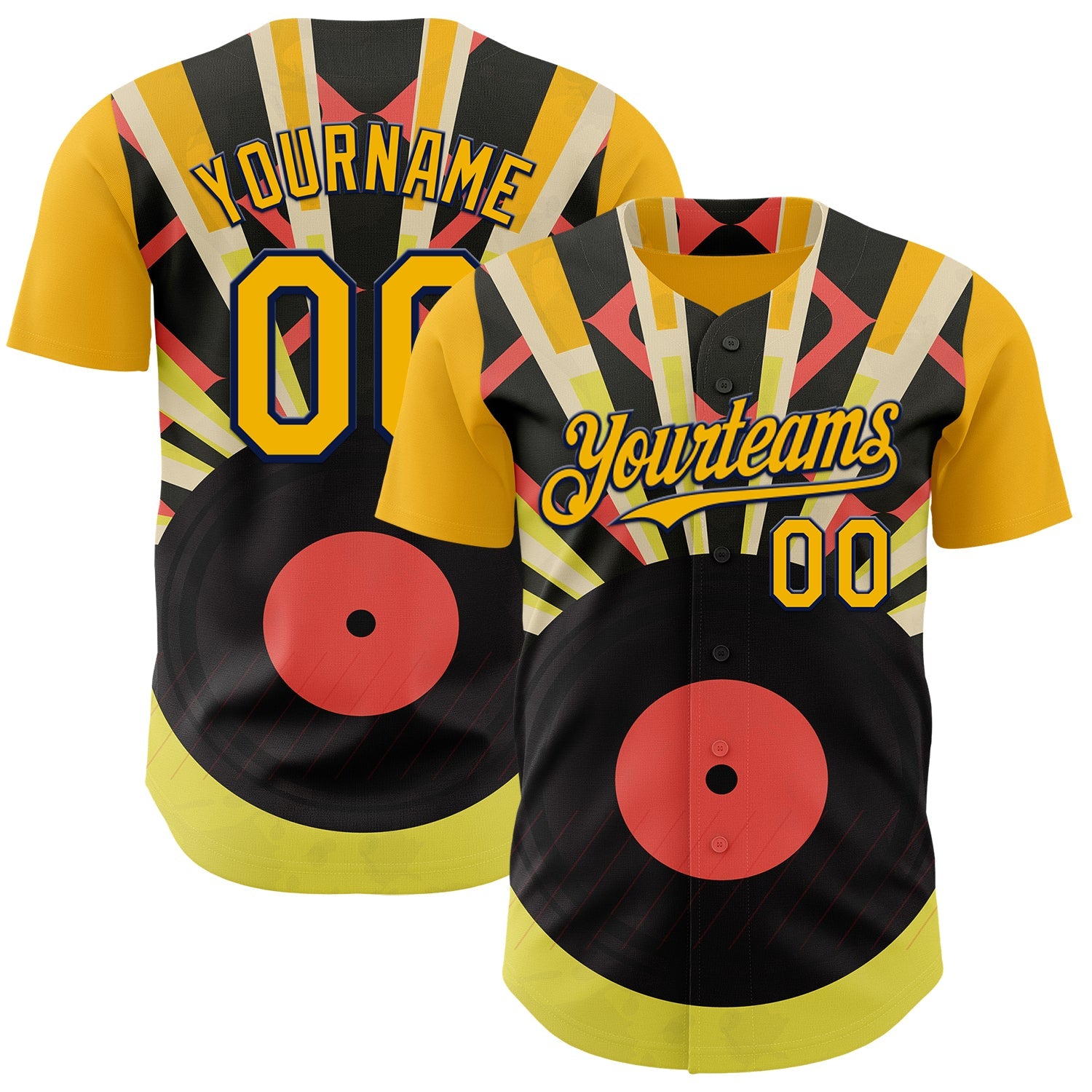 Custom Gold-Navy Burning Man Music Record Authentic Baseball Jersey - Main View