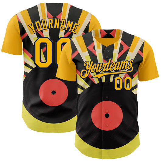 Custom Gold-Navy Burning Man Music Record Authentic Baseball Jersey - Main View