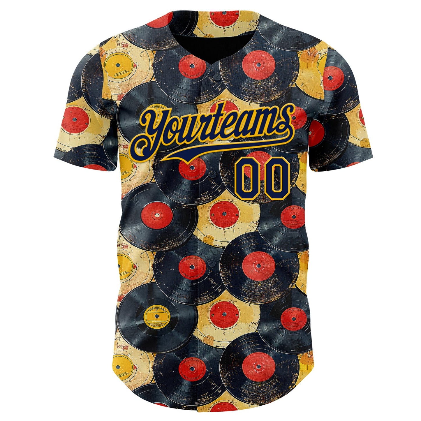 Custom Black Navy-Gold Burning Man Music Record Authentic Baseball Jersey view 2