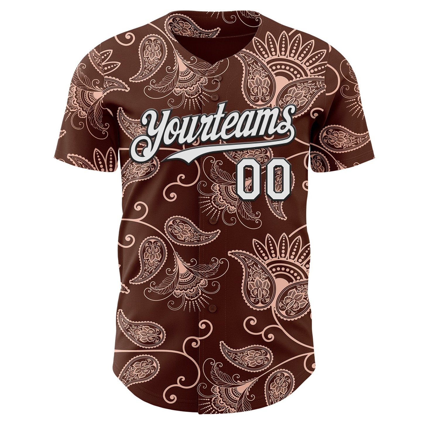 Custom Brown White-Black Burning Man Paisley Bandana Rave Authentic Baseball Jersey view 2