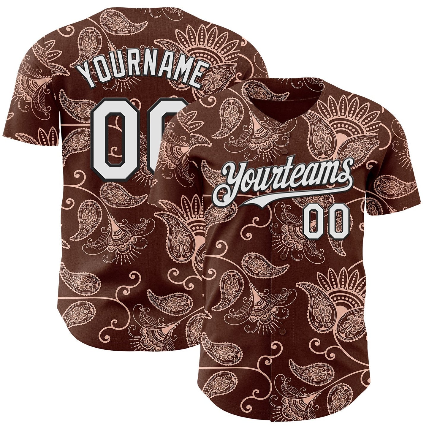Custom Brown White-Black Burning Man Paisley Bandana Rave Authentic Baseball Jersey - Main View