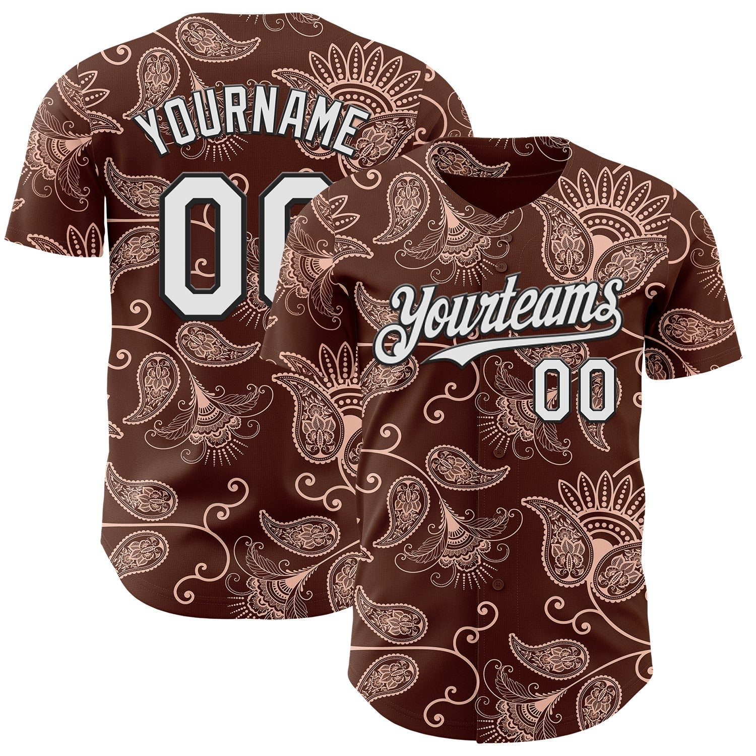 Custom Brown White-Black Burning Man Paisley Bandana Rave Authentic Baseball Jersey - Main View