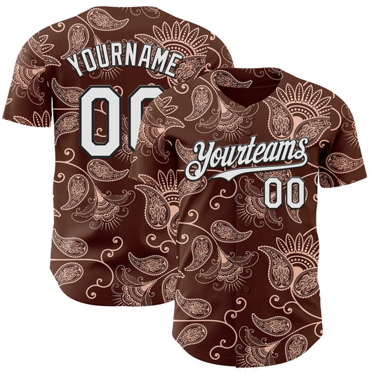 Custom Brown White-Black Burning Man Paisley Bandana Rave Authentic Baseball Jersey - Main View