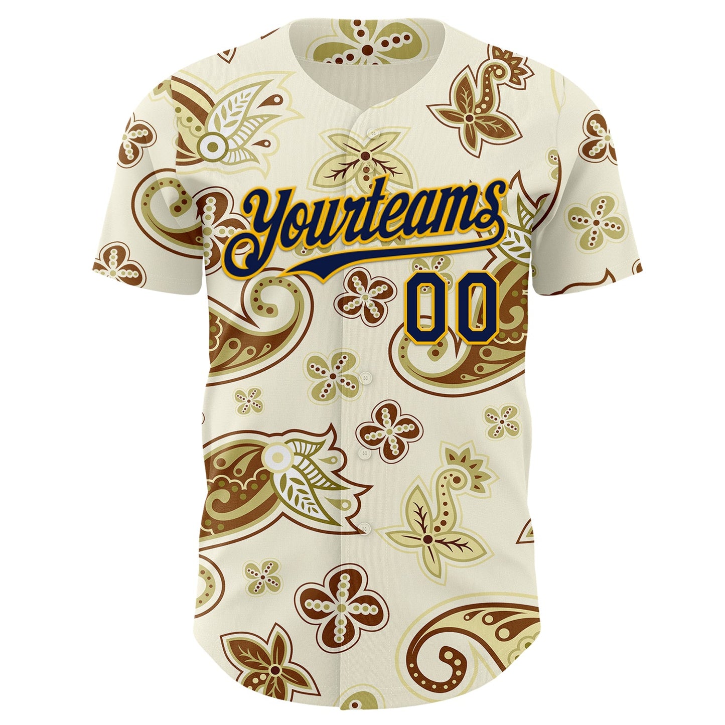 Custom White Navy-Gold Burning Man Boho Paisley Bandana Rave Authentic Baseball Jersey view 2