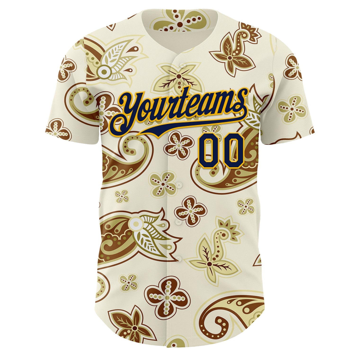 Custom White Navy-Gold Burning Man Boho Paisley Bandana Rave Authentic Baseball Jersey view 2
