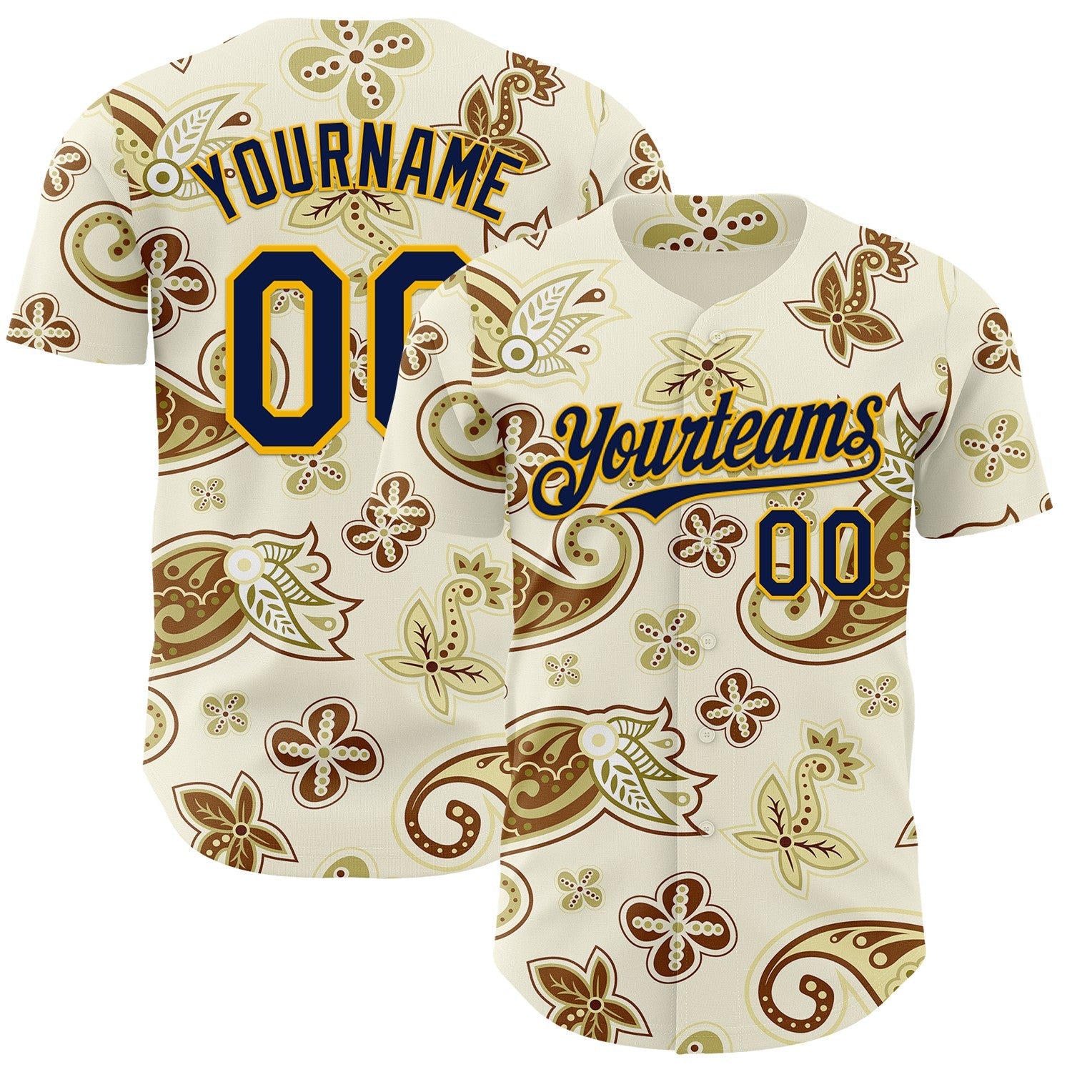 Custom White Navy-Gold Burning Man Boho Paisley Bandana Rave Authentic Baseball Jersey - Main View