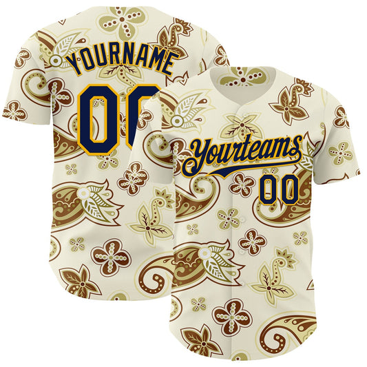 Custom White Navy-Gold Burning Man Boho Paisley Bandana Rave Authentic Baseball Jersey - Main View
