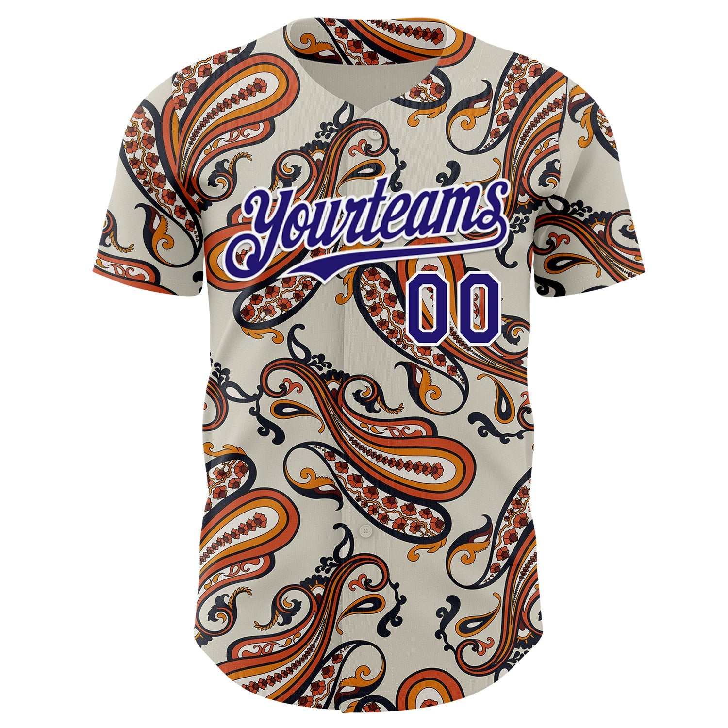 Custom White-Dark Purple Burning Man Paisley Bandana Rave Authentic Baseball Jersey view 2