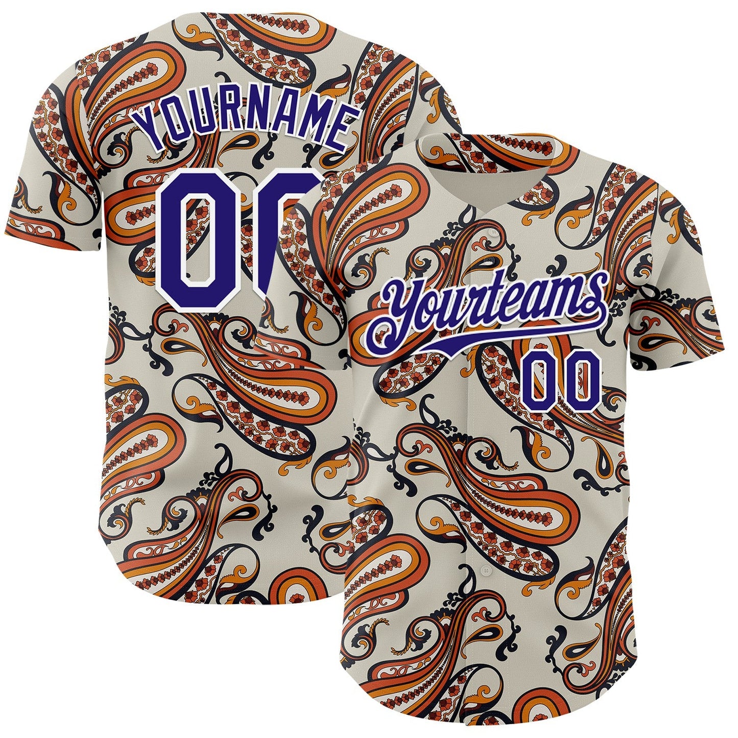 Custom White-Dark Purple Burning Man Paisley Bandana Rave Authentic Baseball Jersey - Main View