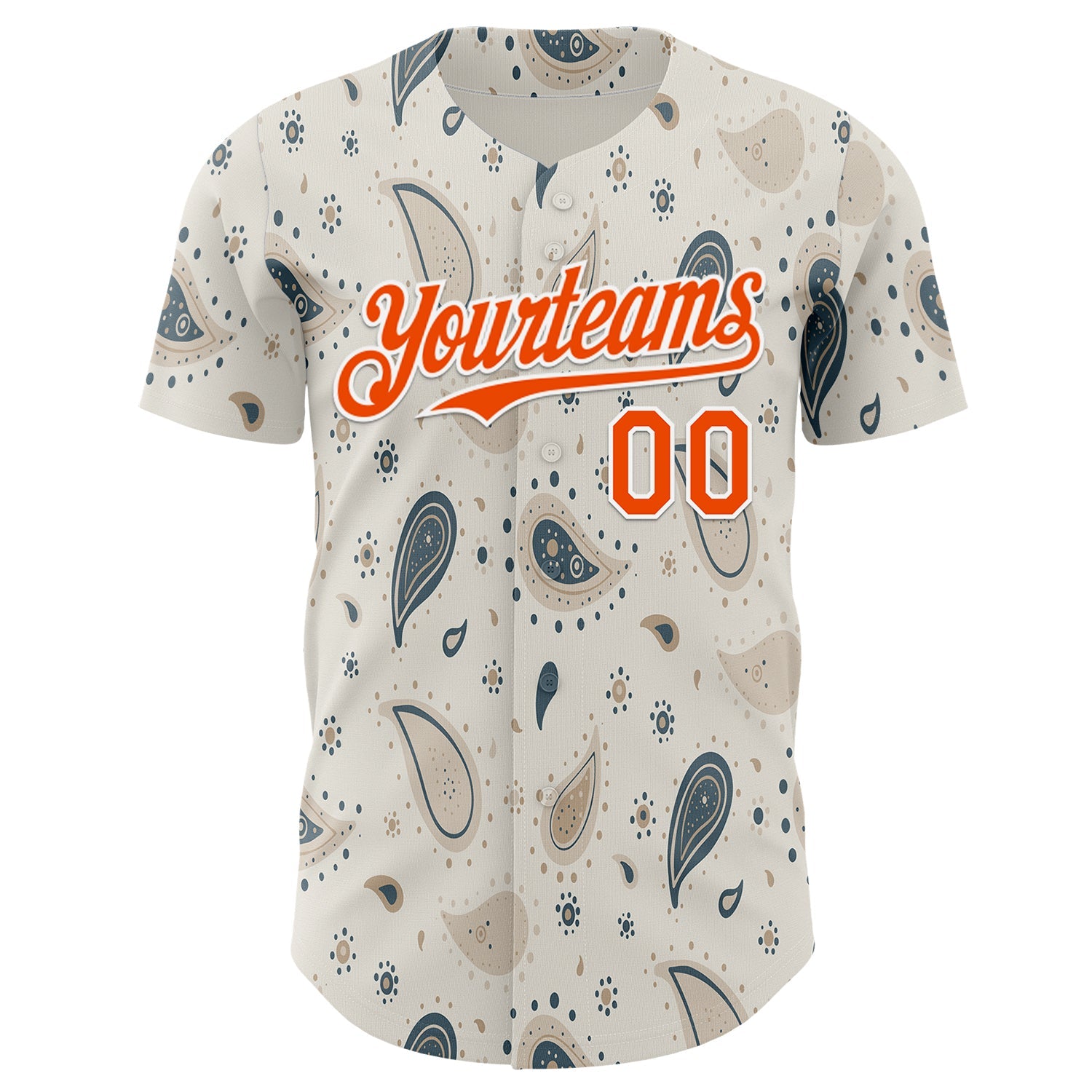 Custom White-Orange Burning Man Paisley Bandana Rave Authentic Baseball Jersey view 2
