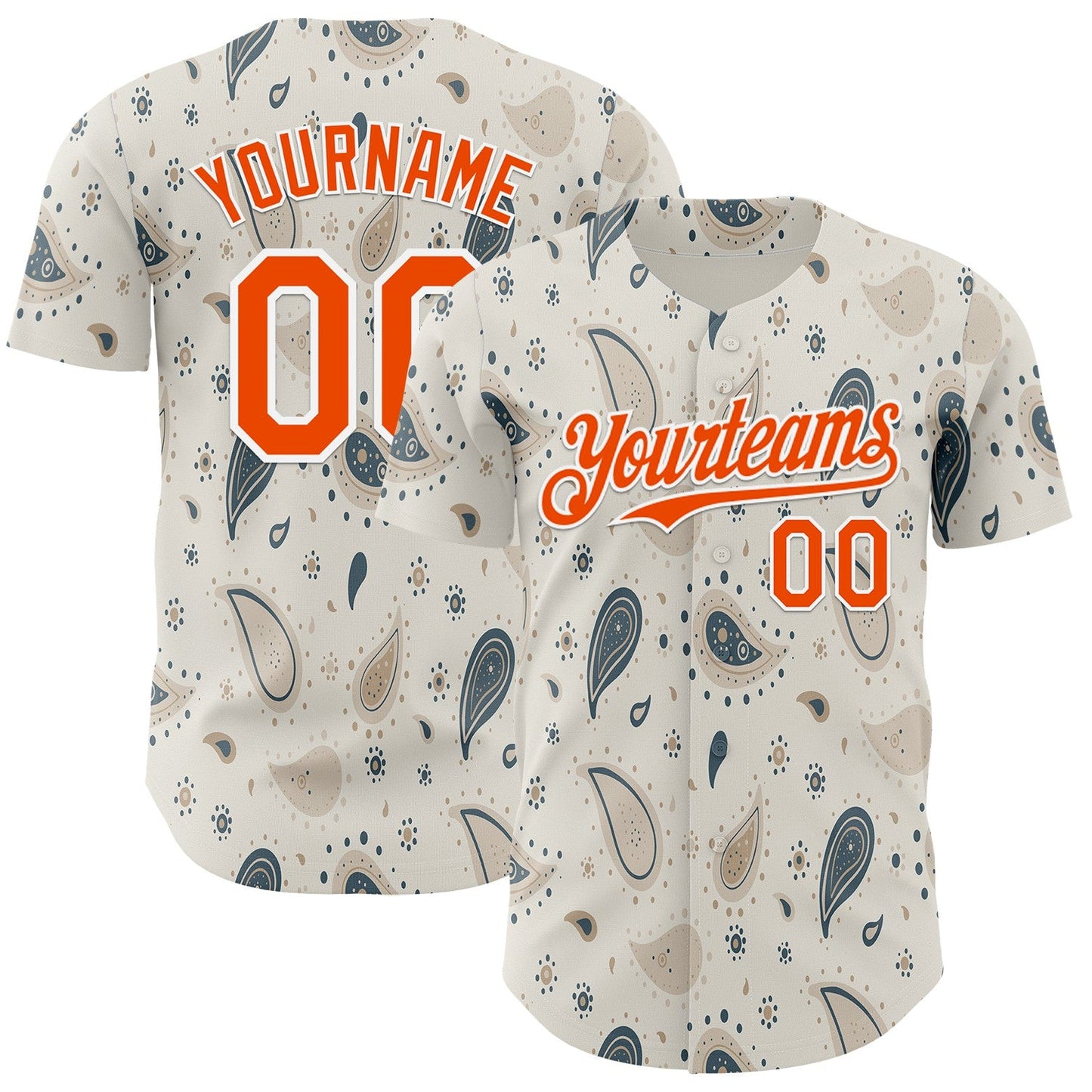 Custom White-Orange Burning Man Paisley Bandana Rave Authentic Baseball Jersey - Main View