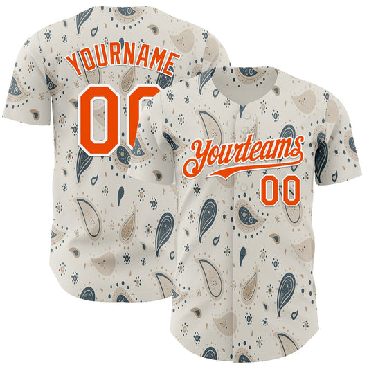 Custom White-Orange Burning Man Paisley Bandana Rave Authentic Baseball Jersey - Main View