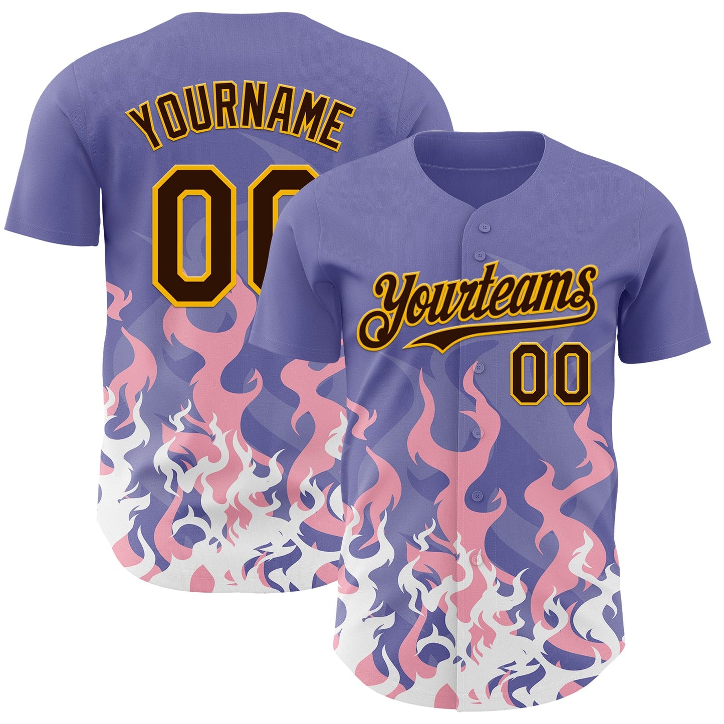Custom Purple Brown Pink-Gold Burning Man Fire Desert Authentic Baseball Jersey - Main View