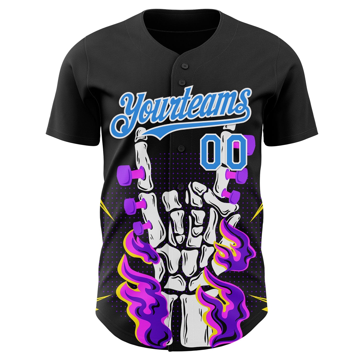 Custom Black Electric Blue-White Psychedelic Music Festival Rave Authentic Baseball Jersey view 2