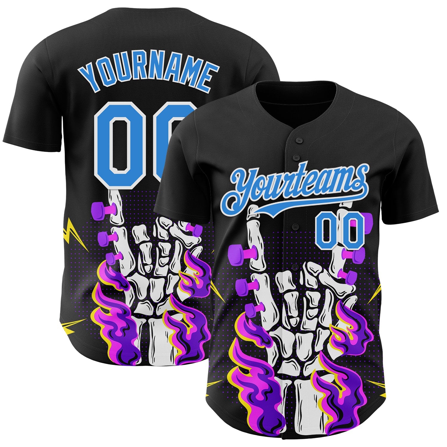 Custom Black Electric Blue-White Psychedelic Music Festival Rave Authentic Baseball Jersey - Main View