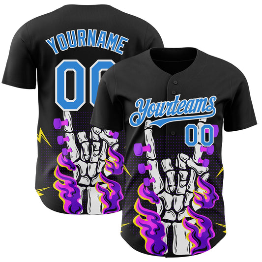 Custom Black Electric Blue-White Psychedelic Music Festival Rave Authentic Baseball Jersey - Main View