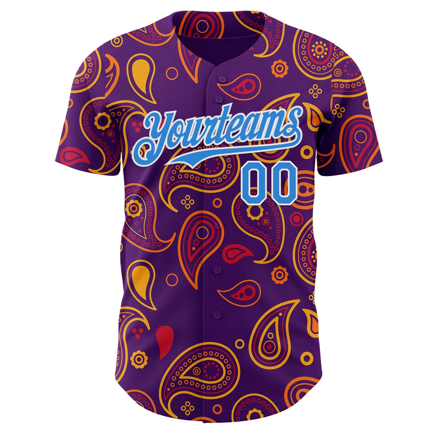 Custom Purple Electric Blue-White Burning Man Paisley Bandana Rave Authentic Baseball Jersey view 2