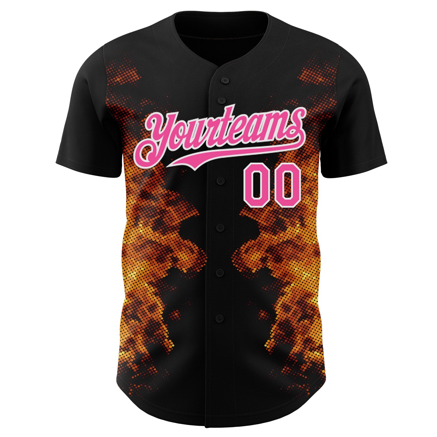 Custom Black Pink Yellow-White Burning Man Fire Authentic Baseball Jersey view 2