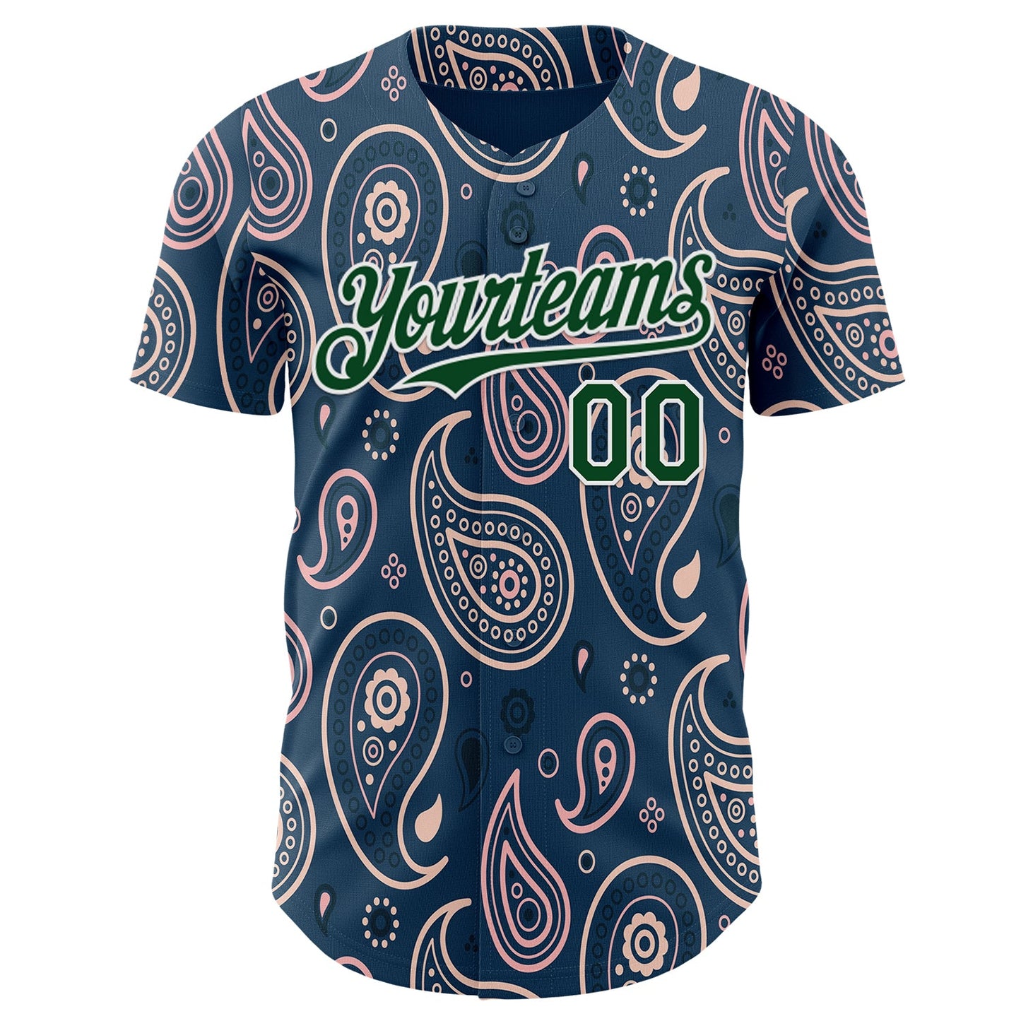 Custom Blue Green-White Burning Man Paisley Bandana Rave Authentic Baseball Jersey view 2