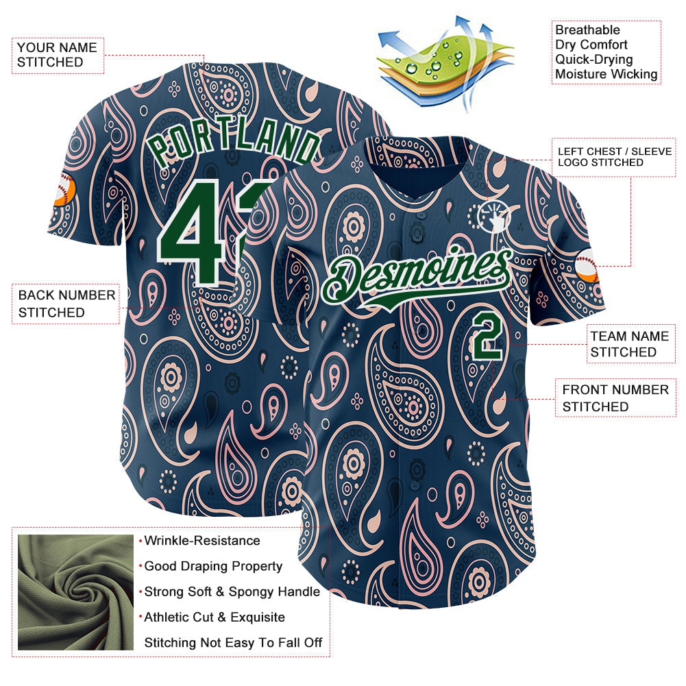 Custom Blue Green-White Burning Man Paisley Bandana Rave Authentic Baseball Jersey view 3