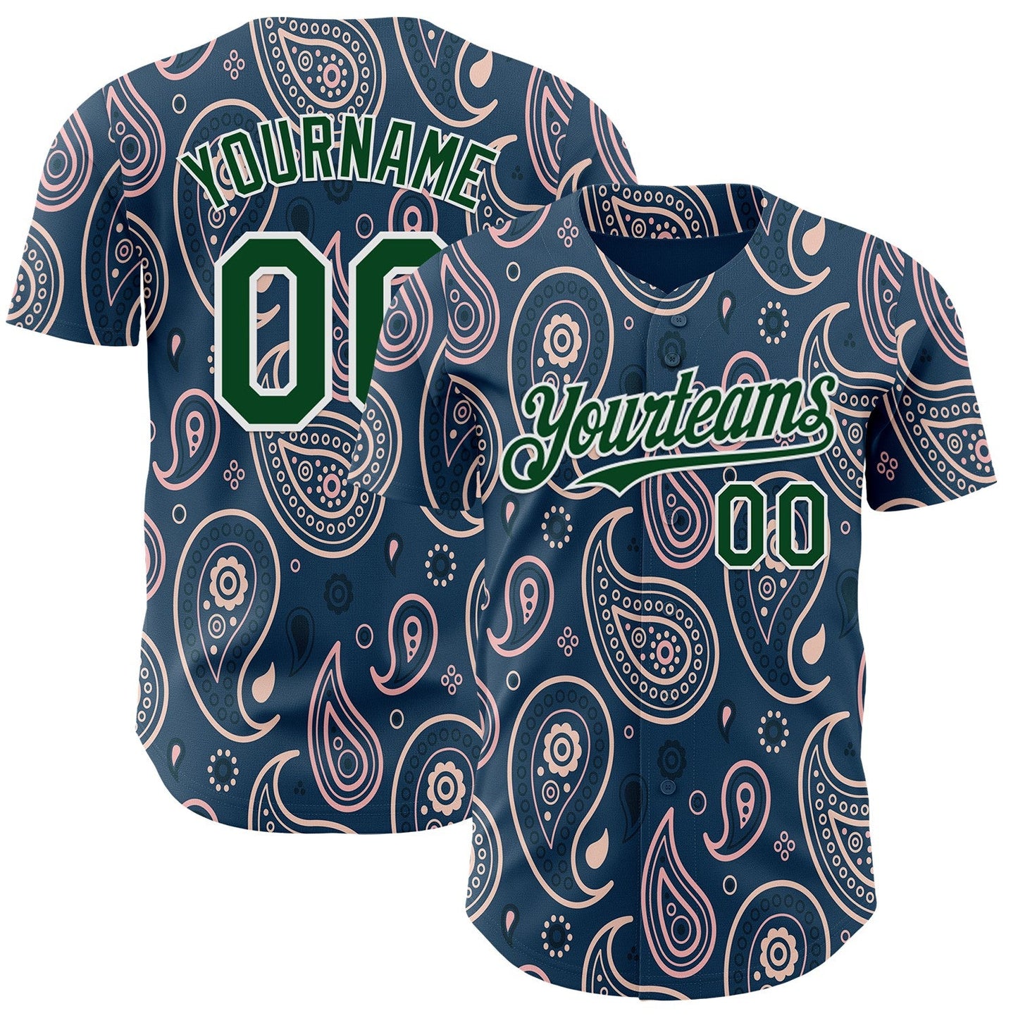 Custom Blue Green-White Burning Man Paisley Bandana Rave Authentic Baseball Jersey - Main View