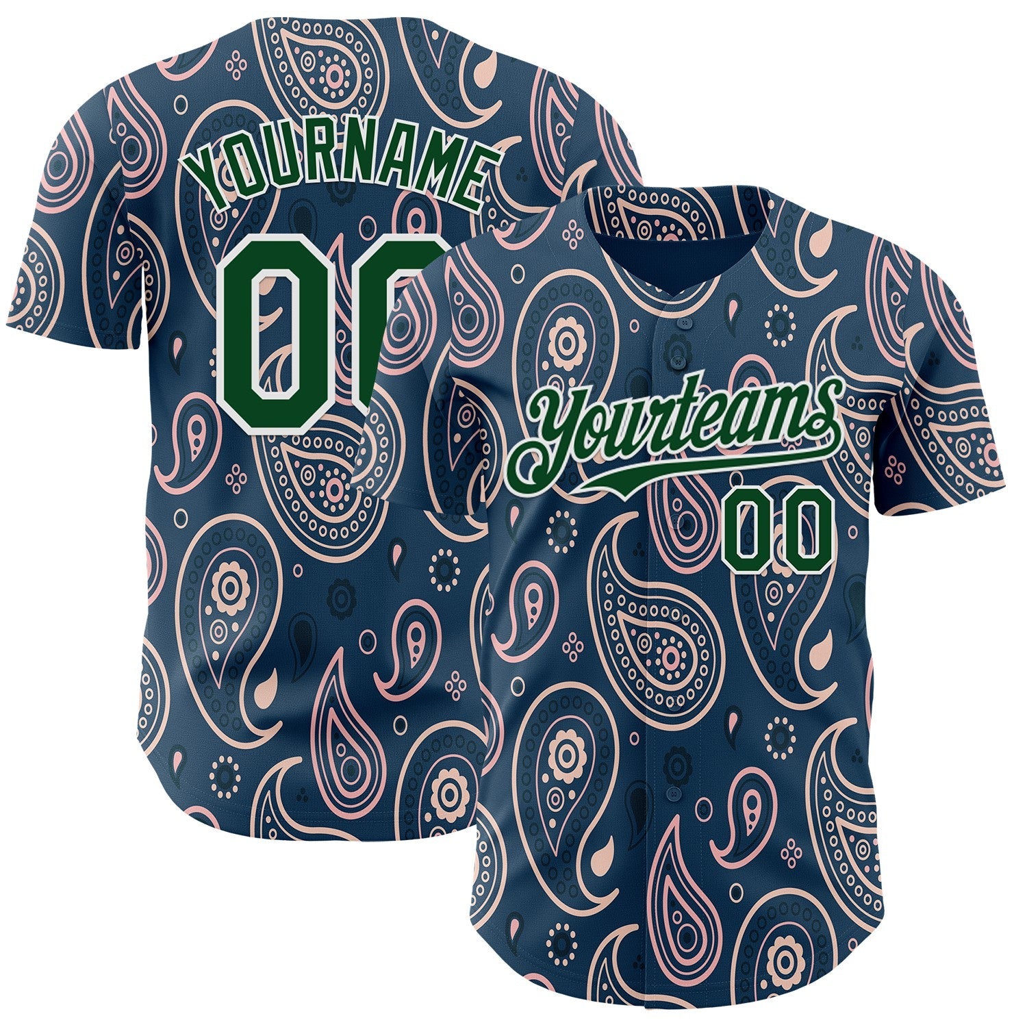 Custom Blue Green-White Burning Man Paisley Bandana Rave Authentic Baseball Jersey - Main View