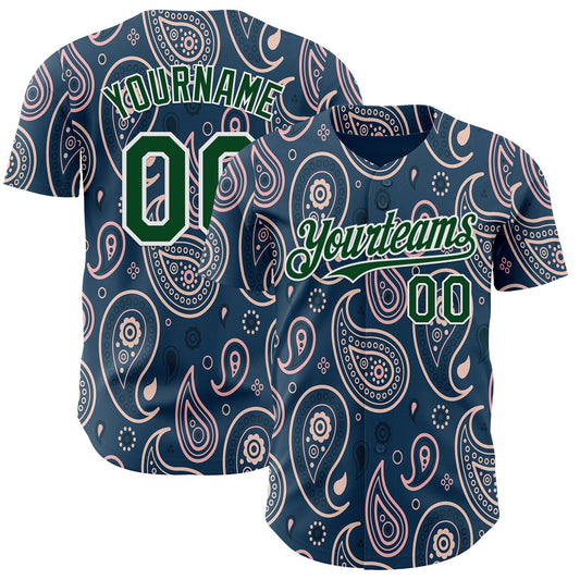 Custom Blue Green-White Burning Man Paisley Bandana Rave Authentic Baseball Jersey - Main View
