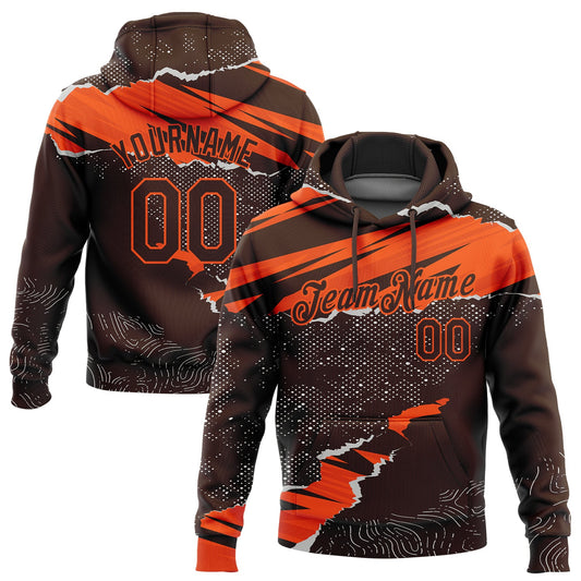 Custom Stitched Brown Orange 3D Pattern Design Torn Paper Style Sports Pullover Sweatshirt Hoodie - Main View