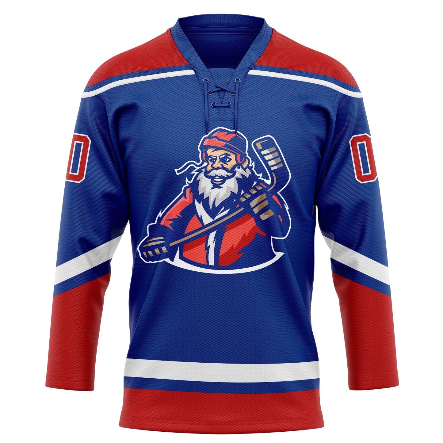 Custom Royal Red-White Christmas Santa Claus 3D Hockey Lace Neck Jersey view 2