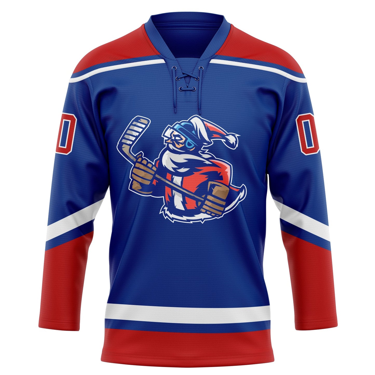 Custom Royal Red-White Christmas Santa Claus 3D Hockey Lace Neck Jersey view 2