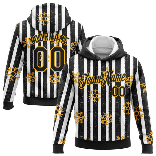 Custom Stitched Black Gold-White Christmas Gold Snowflakes 3D Sports Pullover Sweatshirt Hoodie - Main View
