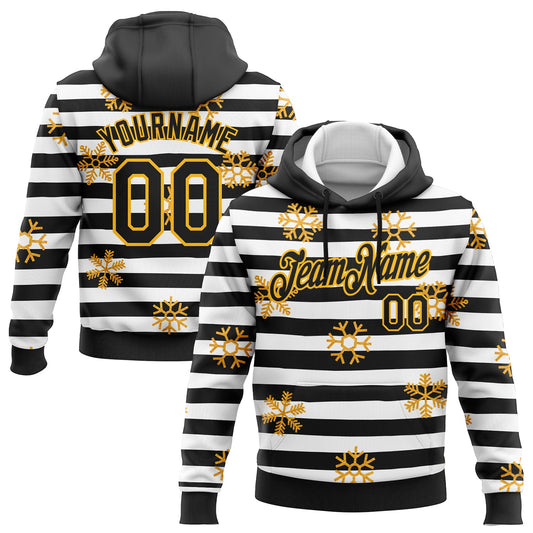 Custom Stitched Black Gold-White Christmas Gold Snowflakes 3D Sports Pullover Sweatshirt Hoodie - Main View