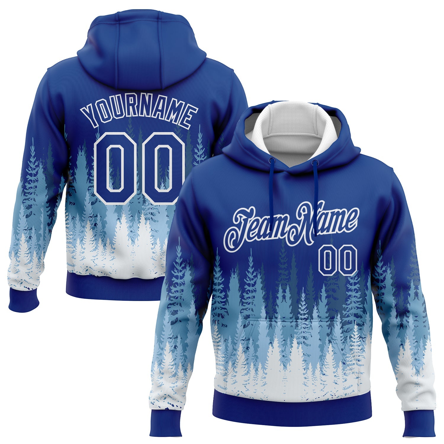 Custom Stitched Royal White Christmas Tree 3D Sports Pullover Sweatshirt Hoodie - Main View