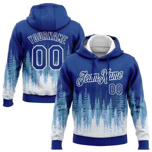Custom Stitched Royal White Christmas Tree 3D Sports Pullover Sweatshirt Hoodie - Main View