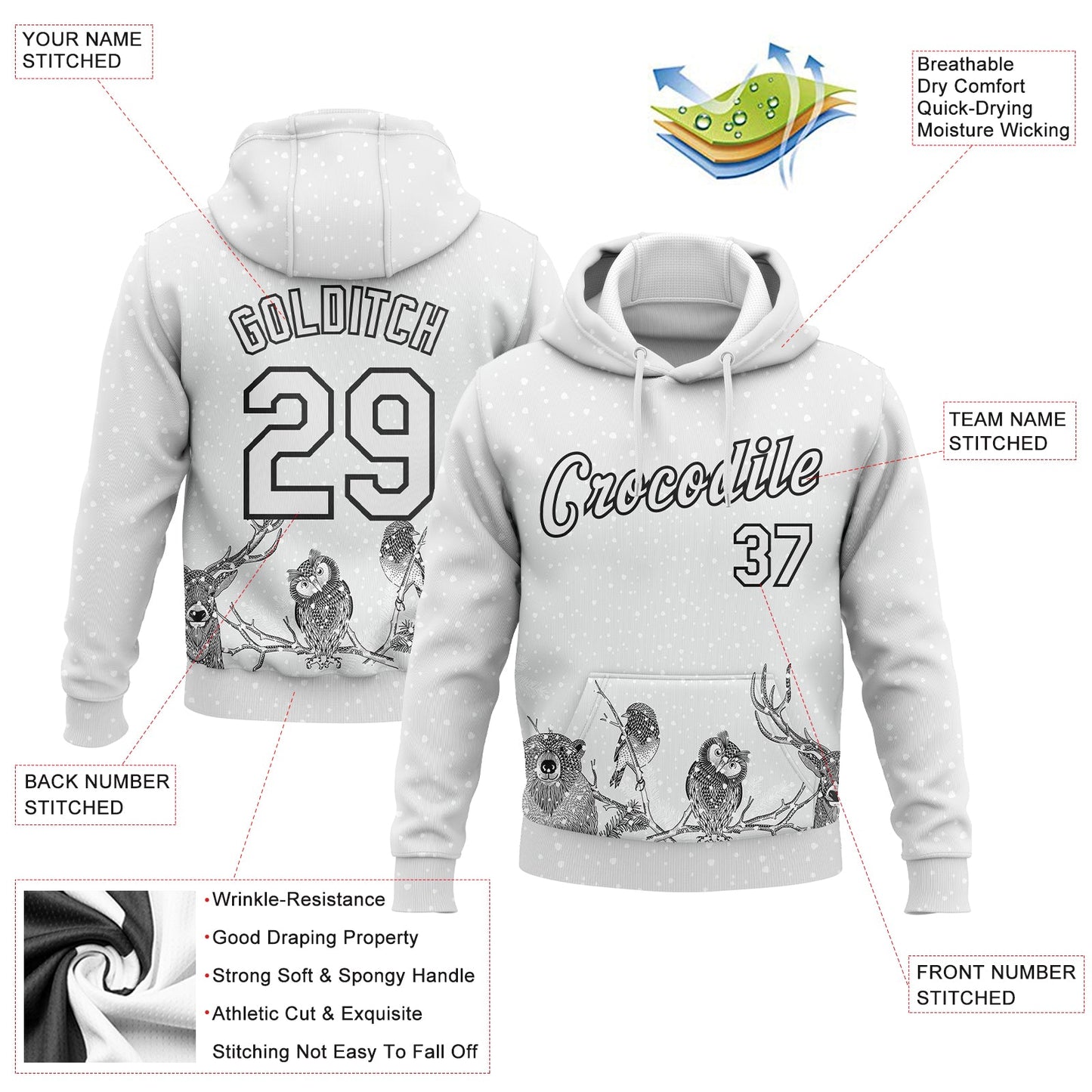 Custom Stitched White Black Merry Christmas Animals In Winter 3D Sports Pullover Sweatshirt Hoodie view 2