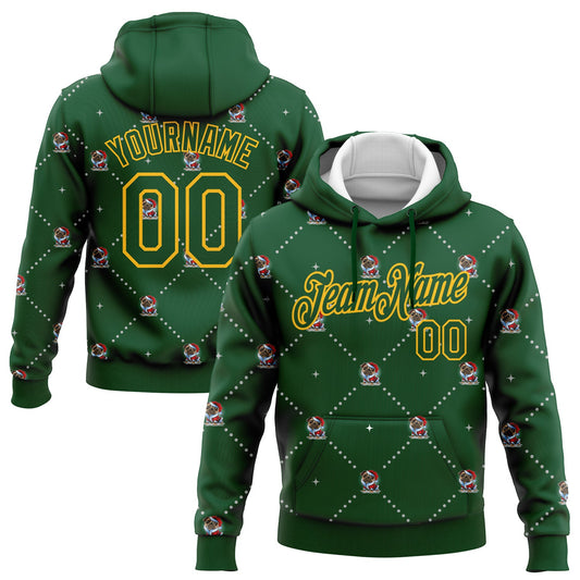 Custom Stitched Green Gold Christmas Dog Wearing Santa Claus Costume 3D Sports Pullover Sweatshirt Hoodie - Main View