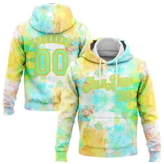 Custom Stitched Tie Dye Pea Green-Yellow 3D Watercolor Sports Pullover Sweatshirt Hoodie - Main View