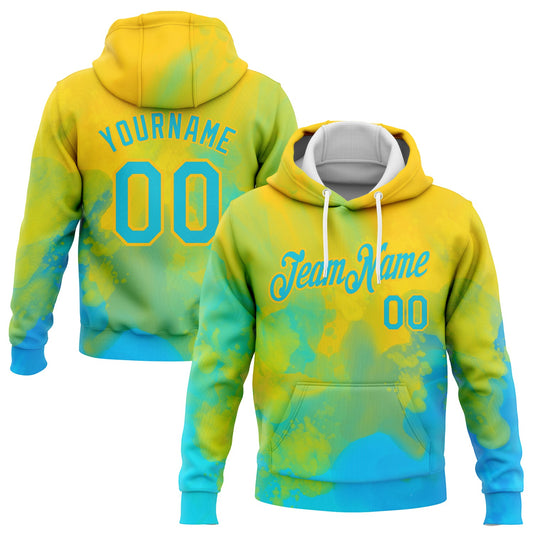 Custom Stitched Tie Dye Lakes Blue-Gold 3D Bright Flow Watercolor Sports Pullover Sweatshirt Hoodie - Main View
