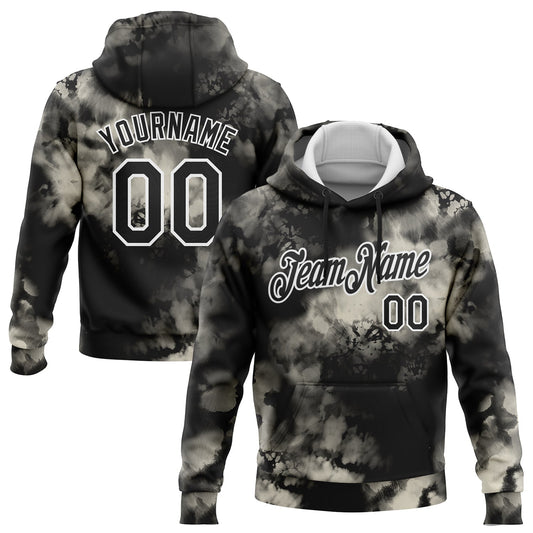 Custom Stitched Tie Dye Black-White 3D Abstract Style Sports Pullover Sweatshirt Hoodie - Main View