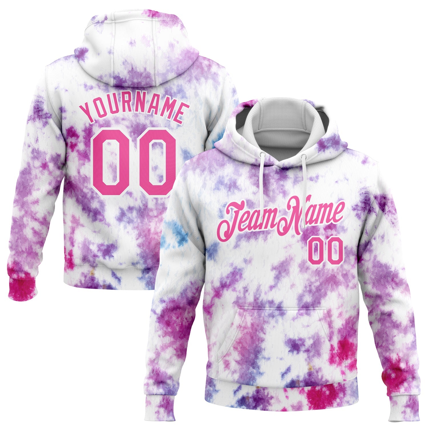 Custom Stitched Tie Dye Pink-White 3D Watercolor Sports Pullover Sweatshirt Hoodie - Main View