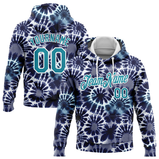 Custom Stitched Tie Dye Teal-White 3D Hippie Batik Sports Pullover Sweatshirt Hoodie - Main View