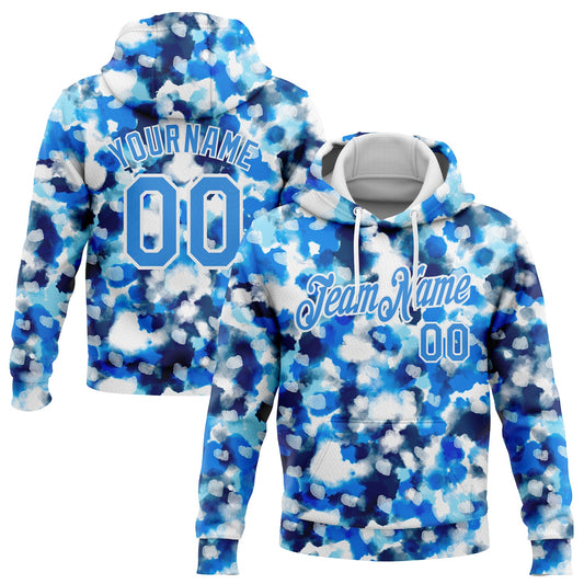 Custom Stitched Tie Dye Powder Blue-White 3D Abstract Watercolor Sports Pullover Sweatshirt Hoodie - Main View