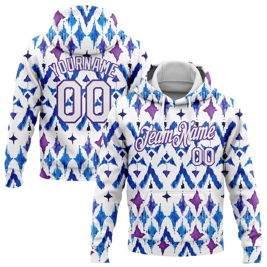 Custom Stitched Tie Dye White-Purple 3D Abstract Watercolor Sports Pullover Sweatshirt Hoodie - Main View