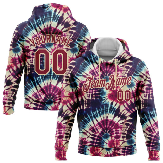 Custom Stitched Tie Dye Crimson-Cream 3D Hippie Batik Sports Pullover Sweatshirt Hoodie - Main View