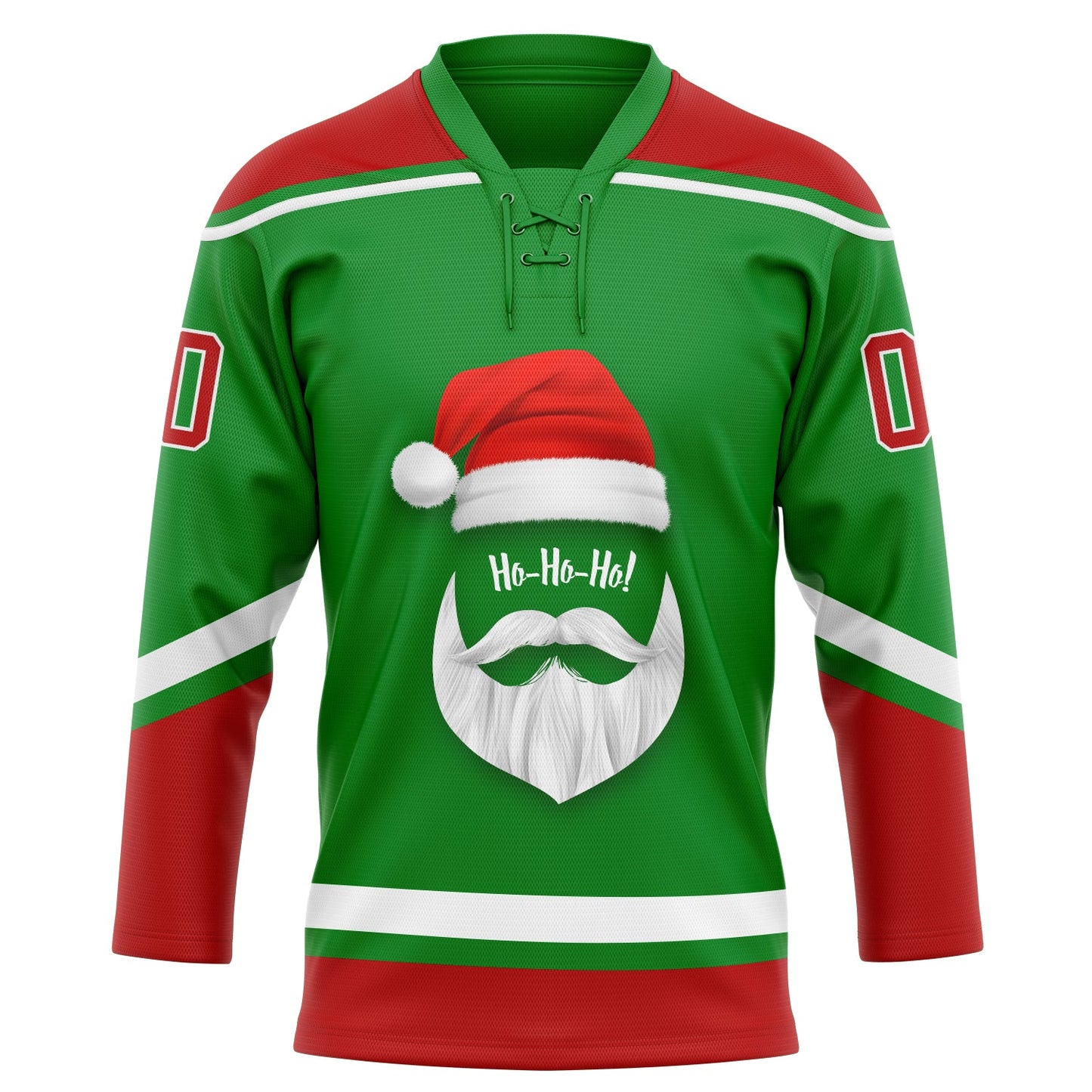 Custom Grass Green Red-White Christmas Santa Claus 3D Hockey Lace Neck Jersey view 2