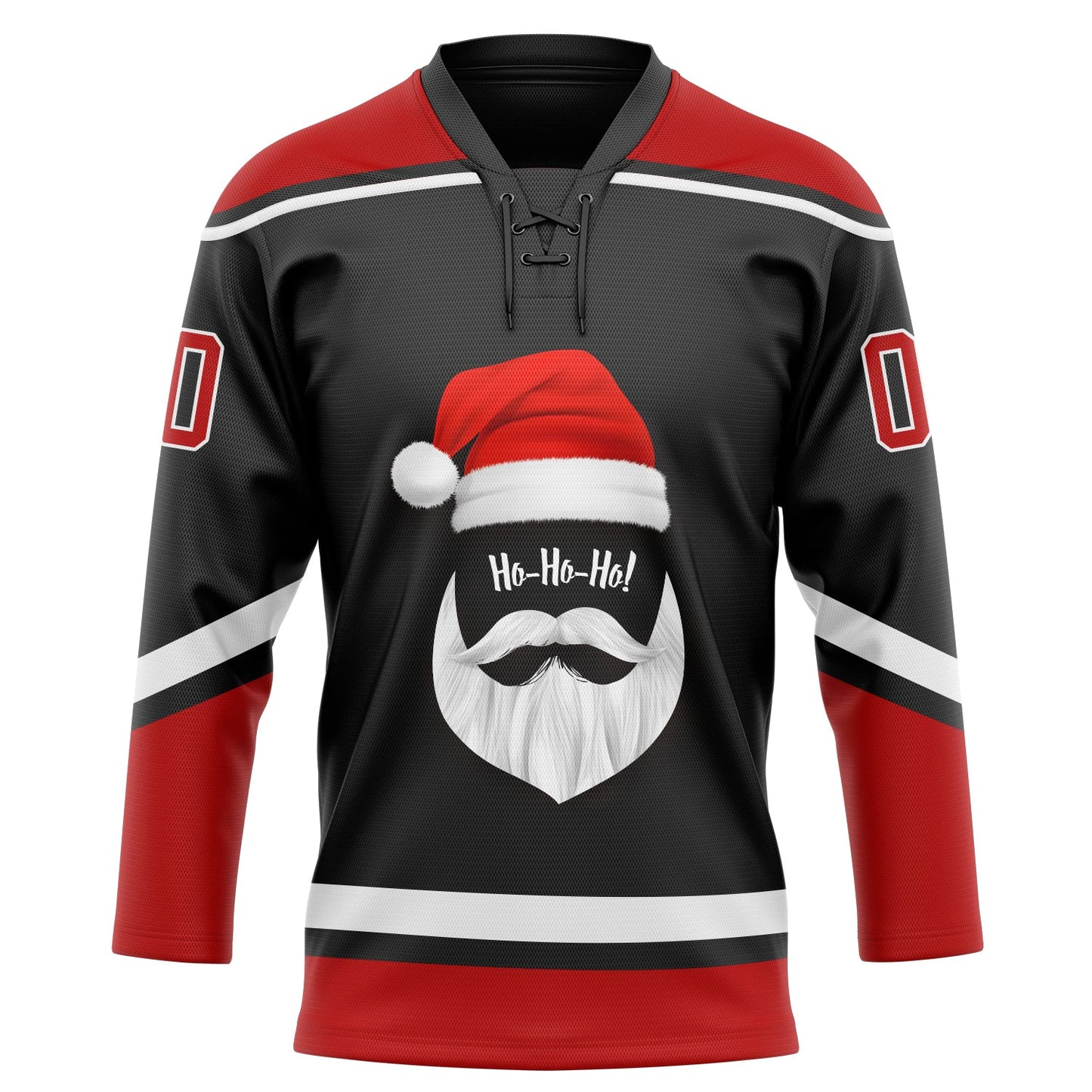 Custom Black Red-White Christmas Santa Claus 3D Hockey Lace Neck Jersey view 2