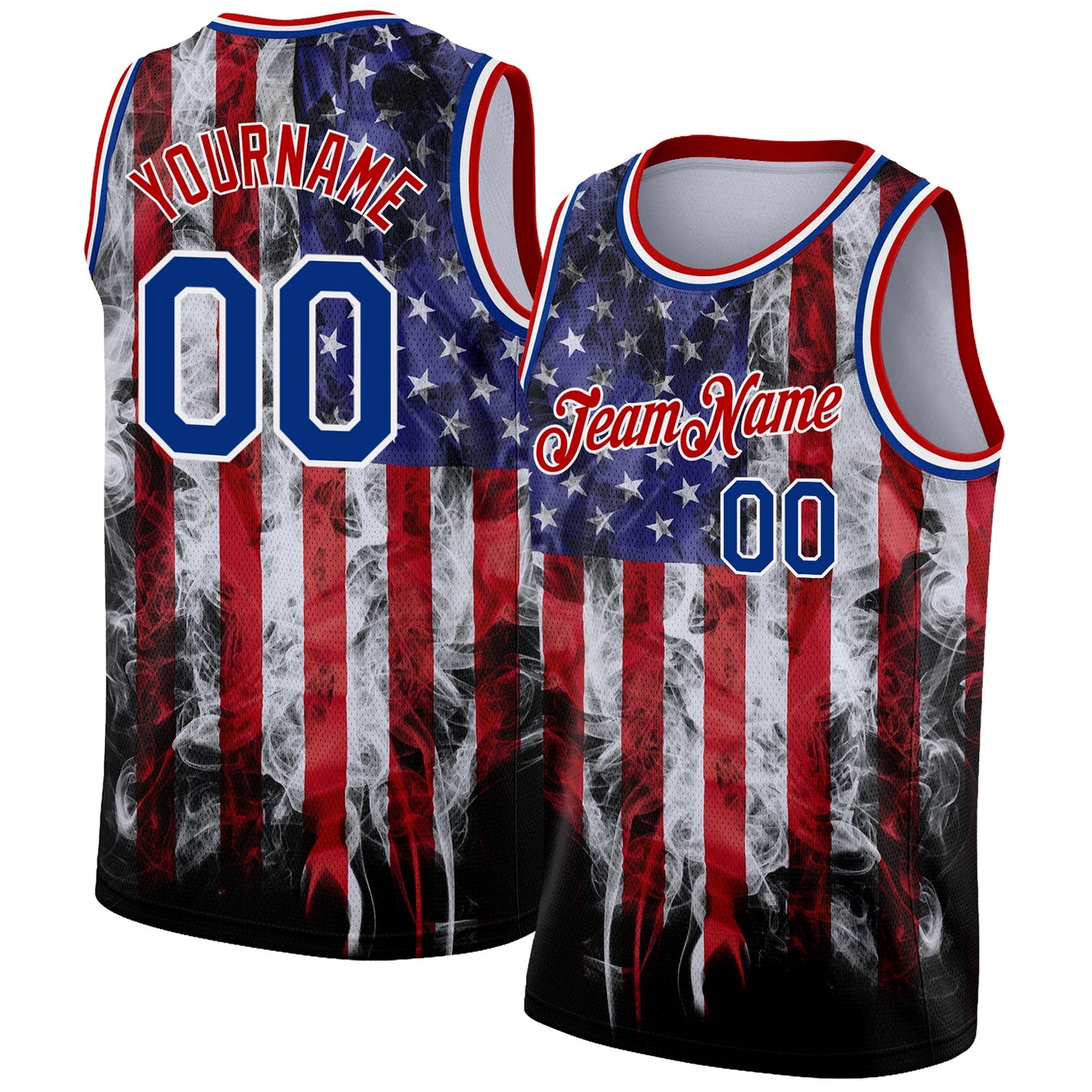 Custom White Royal-Red 3D American Flag Fashion Authentic Basketball Jersey - Main View
